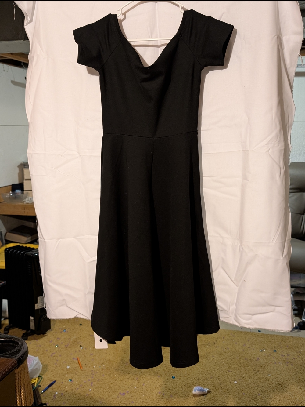Black Midi Fit-and-Flare Dress with Scoop Neck